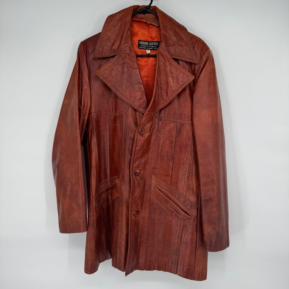 Vintage genuine marbled leather button up jacket